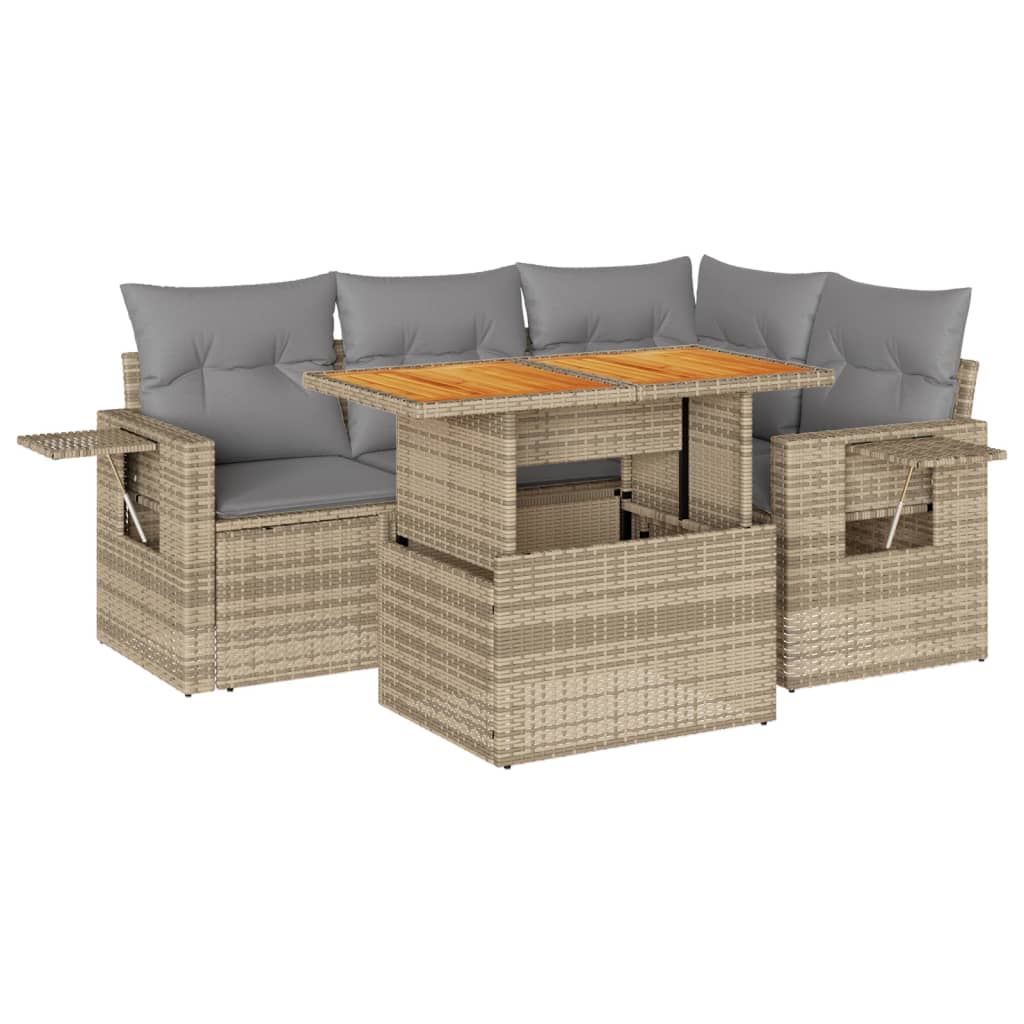 Set Divano da Giardino 5 pz con Cuscini Beige in Polyrattan 3327146