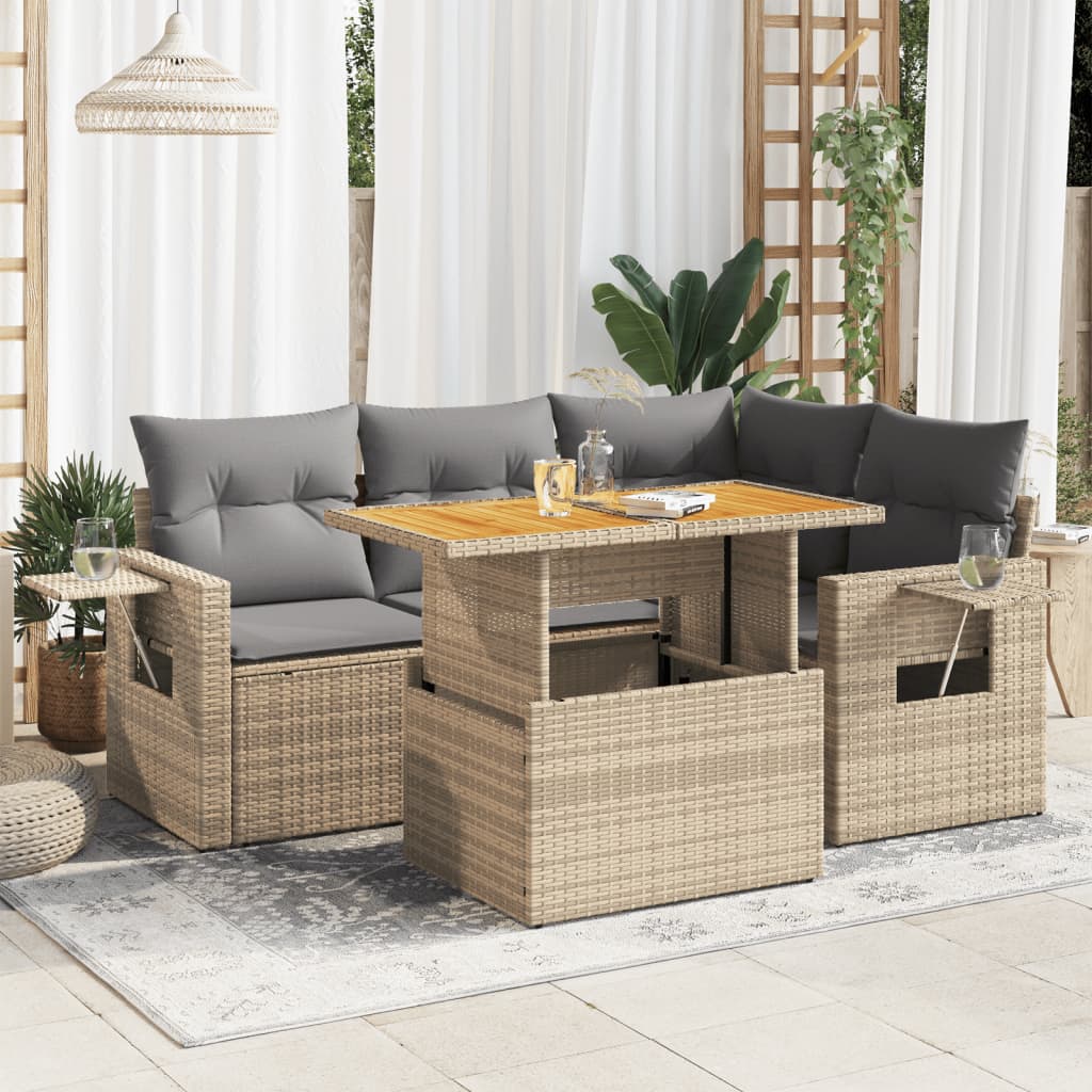 Set Divano da Giardino 5 pz con Cuscini Beige in Polyrattan 3327146