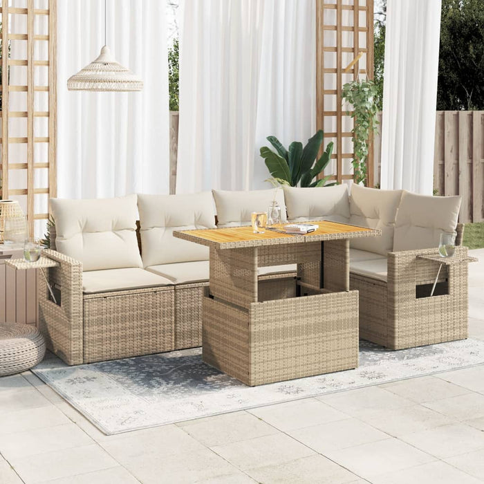 Set Divano da Giardino 6 pz con Cuscini Beige in Polyrattan 3327152