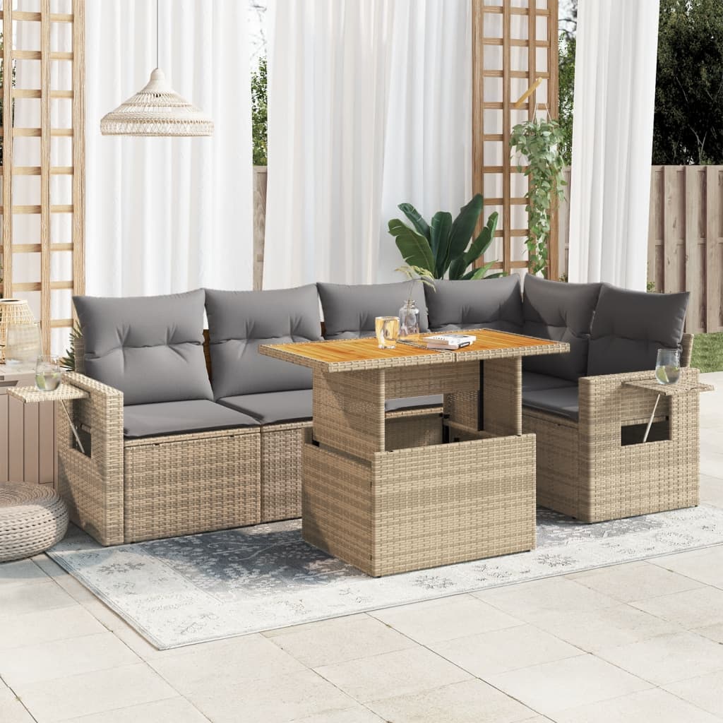 Set Divano da Giardino 6 pz con Cuscini Beige in Polyrattan 3327153