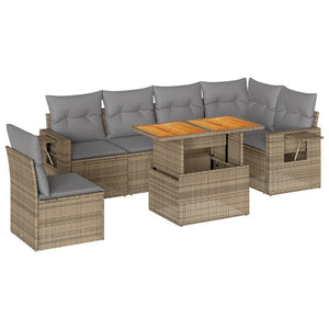 Set Divani da Giardino 7 pz con Cuscini Beige in Polyrattan 3327160