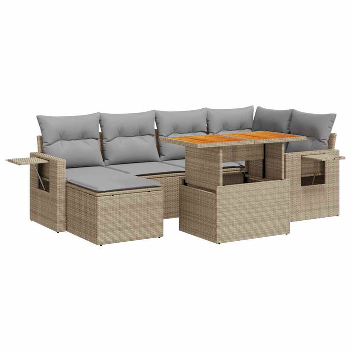 Set Divani da Giardino 7 pz con Cuscini Beige in Polyrattan 3327174