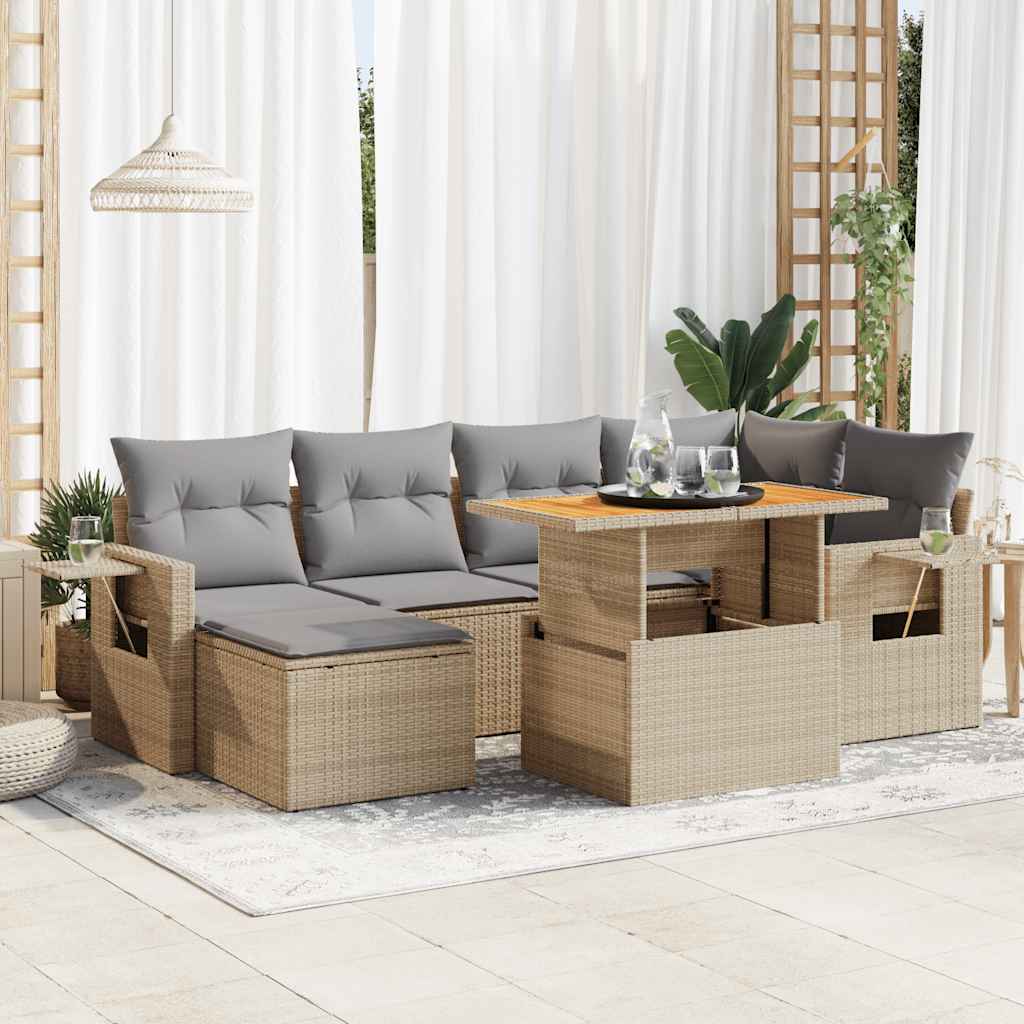 Set Divani da Giardino 7 pz con Cuscini Beige in Polyrattan 3327174