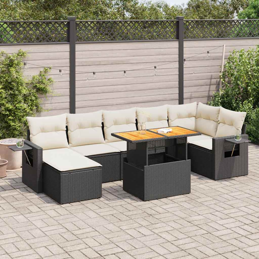 Set Divani da Giardino con Cuscini 8 pz Nero in Polyrattan 3327178