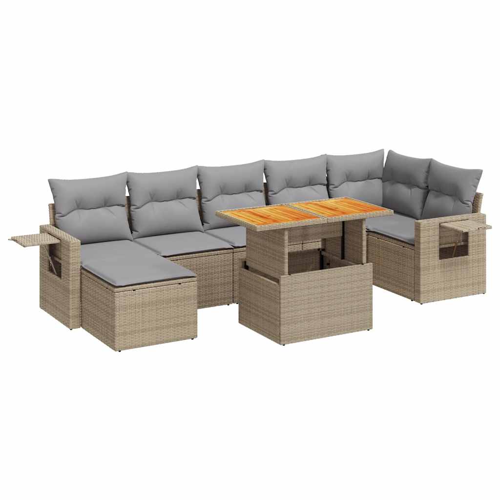 Set Divano da Giardino 8 pz con Cuscini Beige in Polyrattan 3327181