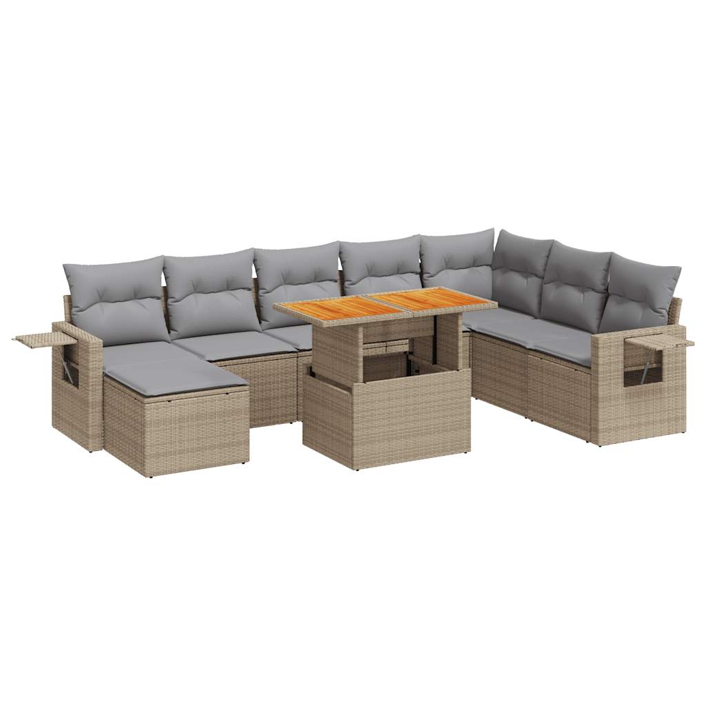 Set Divano da Giardino 9 pz con Cuscini Beige in Polyrattan 3327188