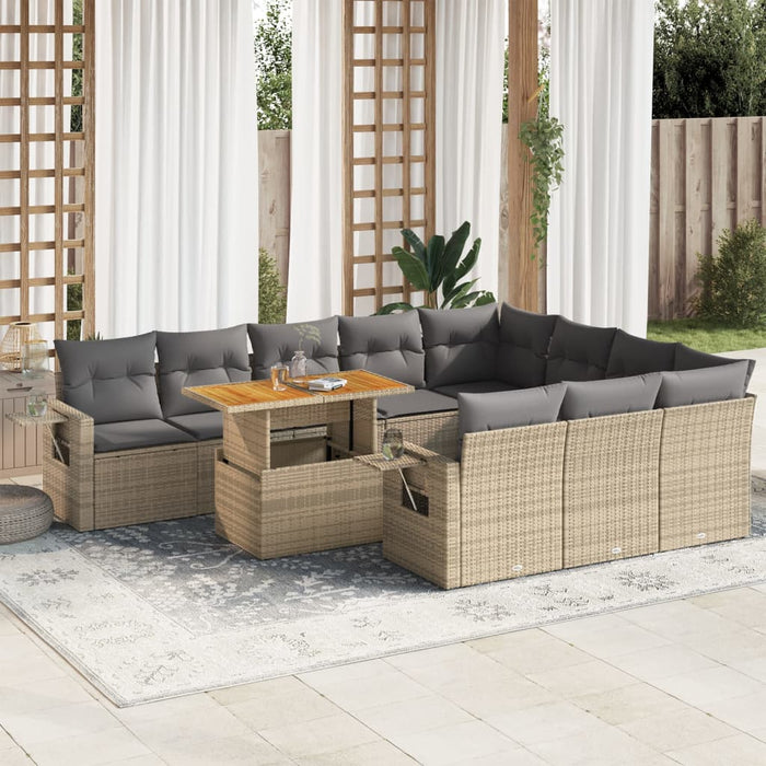 Set Divani da Giardino 11 pz con Cuscini Beige in Polyrattan 3327202