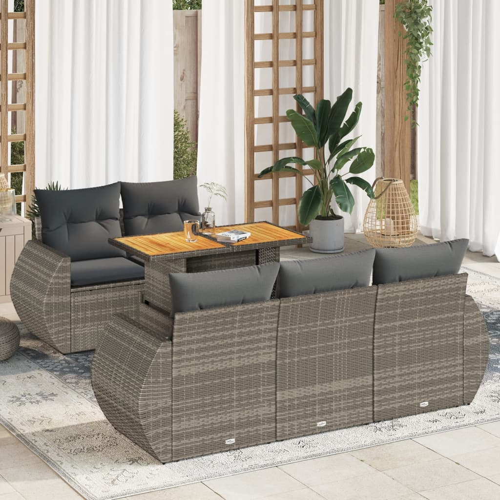 Set Divano da Giardino 6 pz con Cuscini Grigio in Polyrattan 3327217