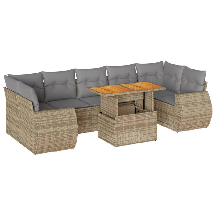 Set Divano da Giardino 8 pz con Cuscini Beige in Polyrattan 3327237