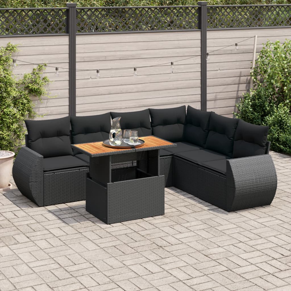 Set Divani da Giardino con Cuscini 7pz Nero Polyrattan 3327268