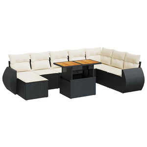 Set Divani da Giardino 9 pz con Cuscini Nero in Polyrattan 3327297