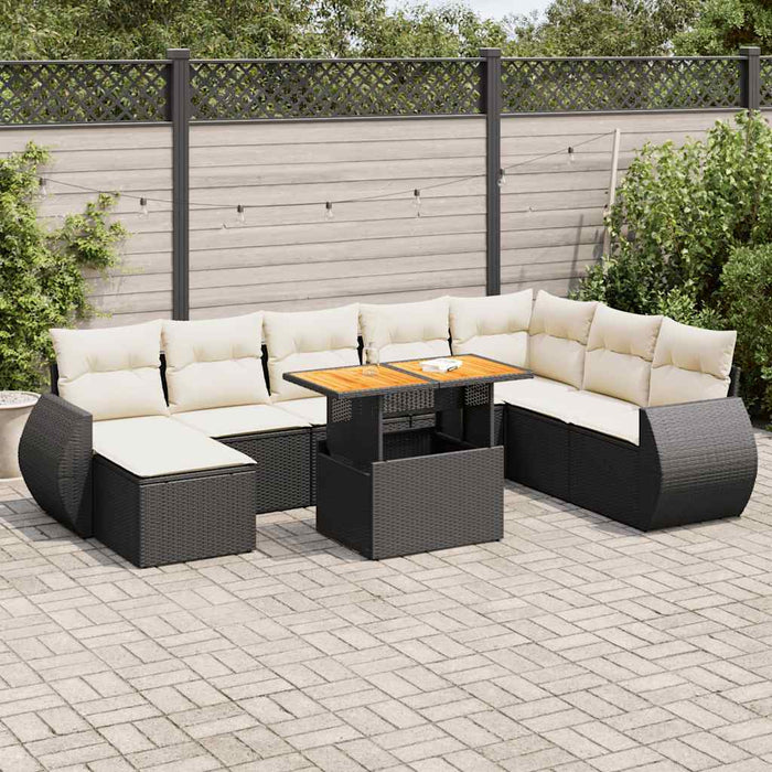 Set Divani da Giardino 9 pz con Cuscini Nero in Polyrattan 3327297