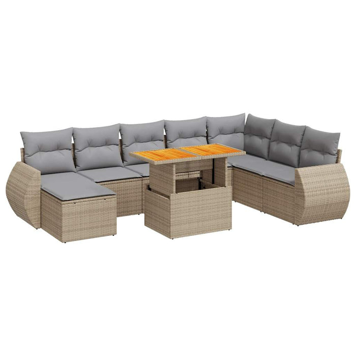 Set Divano da Giardino 9 pz con Cuscini Beige in Polyrattan 3327300