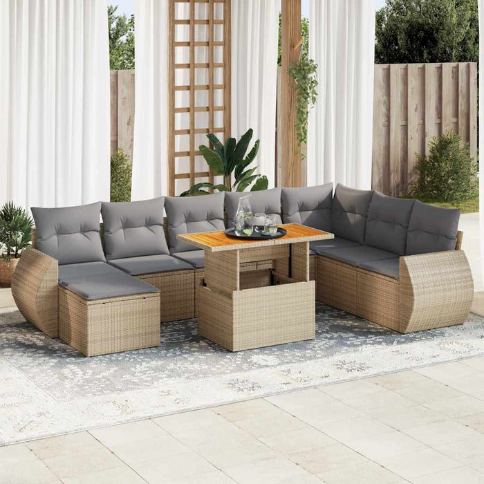 Set Divano da Giardino 9 pz con Cuscini Beige in Polyrattan 3327300