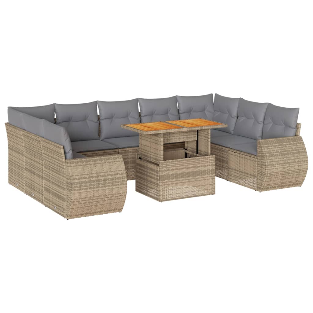 Set Divano da Giardino 10 pz con Cuscini Beige in Polyrattan 3327307