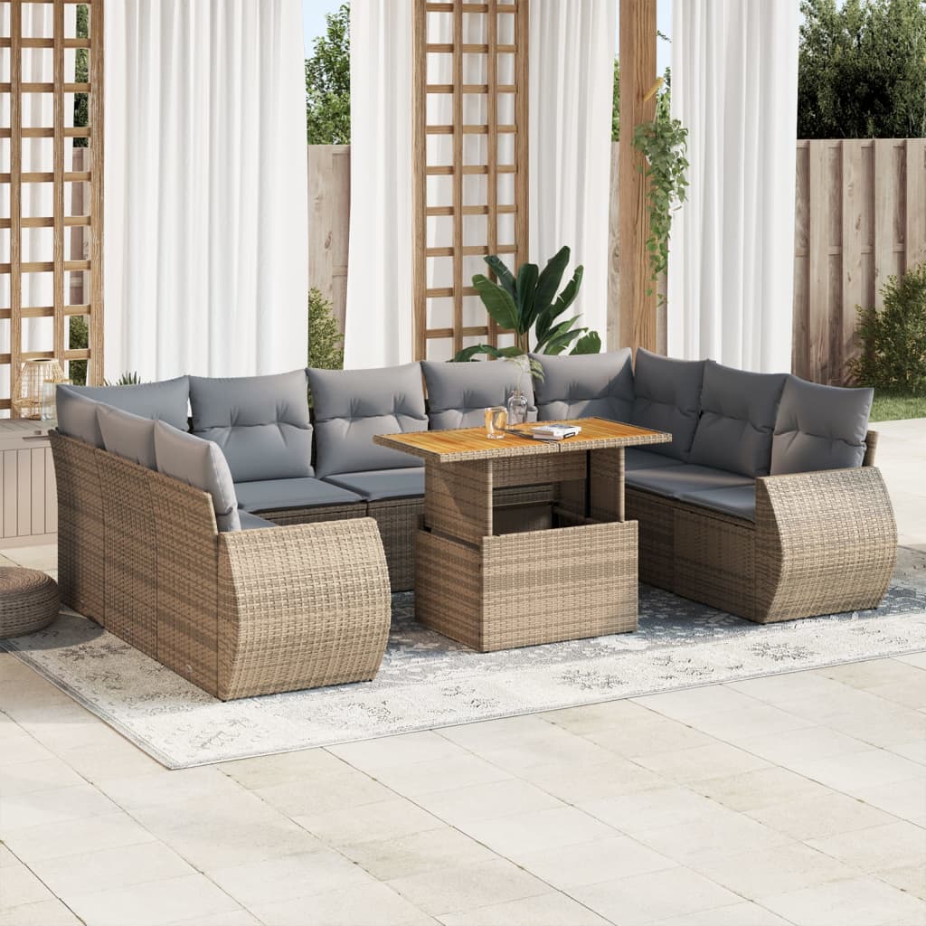 Set Divano da Giardino 10 pz con Cuscini Beige in Polyrattan 3327307