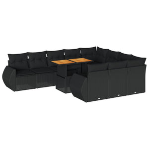 Set Divani da Giardino 11 pz con Cuscini in Polyrattan Nero 3327310