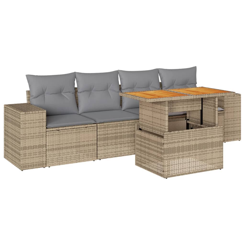 Set Divano da Giardino 5 pz con Cuscini Beige in Polyrattan 3327321