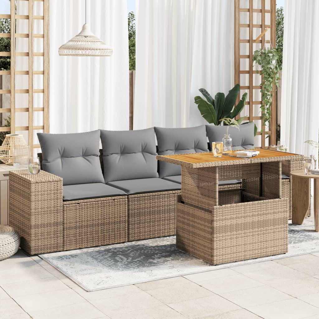 Set Divano da Giardino 5 pz con Cuscini Beige in Polyrattan 3327321