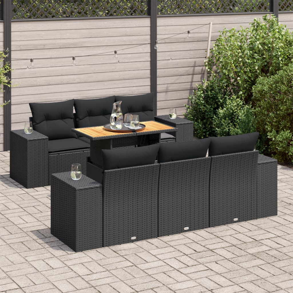 Set Divani da Giardino con Cuscini 7pz Nero Polyrattan 3327331