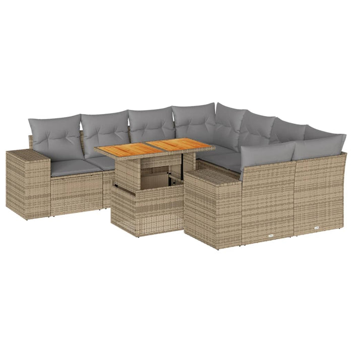 Set Divano da Giardino 9 pz con Cuscini Beige in Polyrattan 3327356