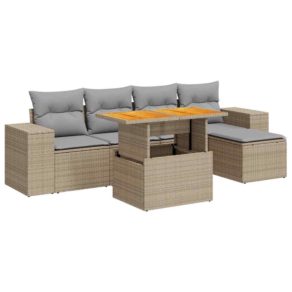 Set Divano da Giardino 6 pz con Cuscini Beige in Polyrattan 3327363