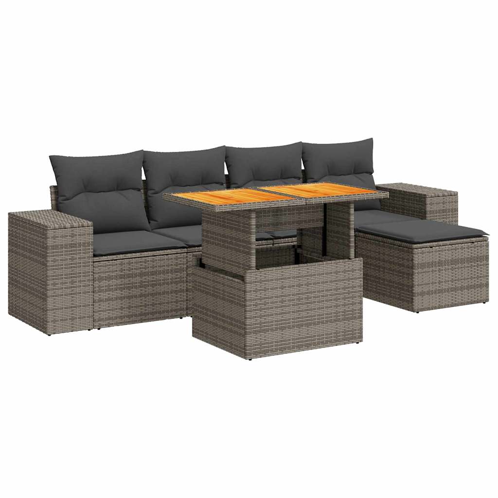 Set Divano da Giardino 6 pz con Cuscini Grigio in Polyrattan 3327364