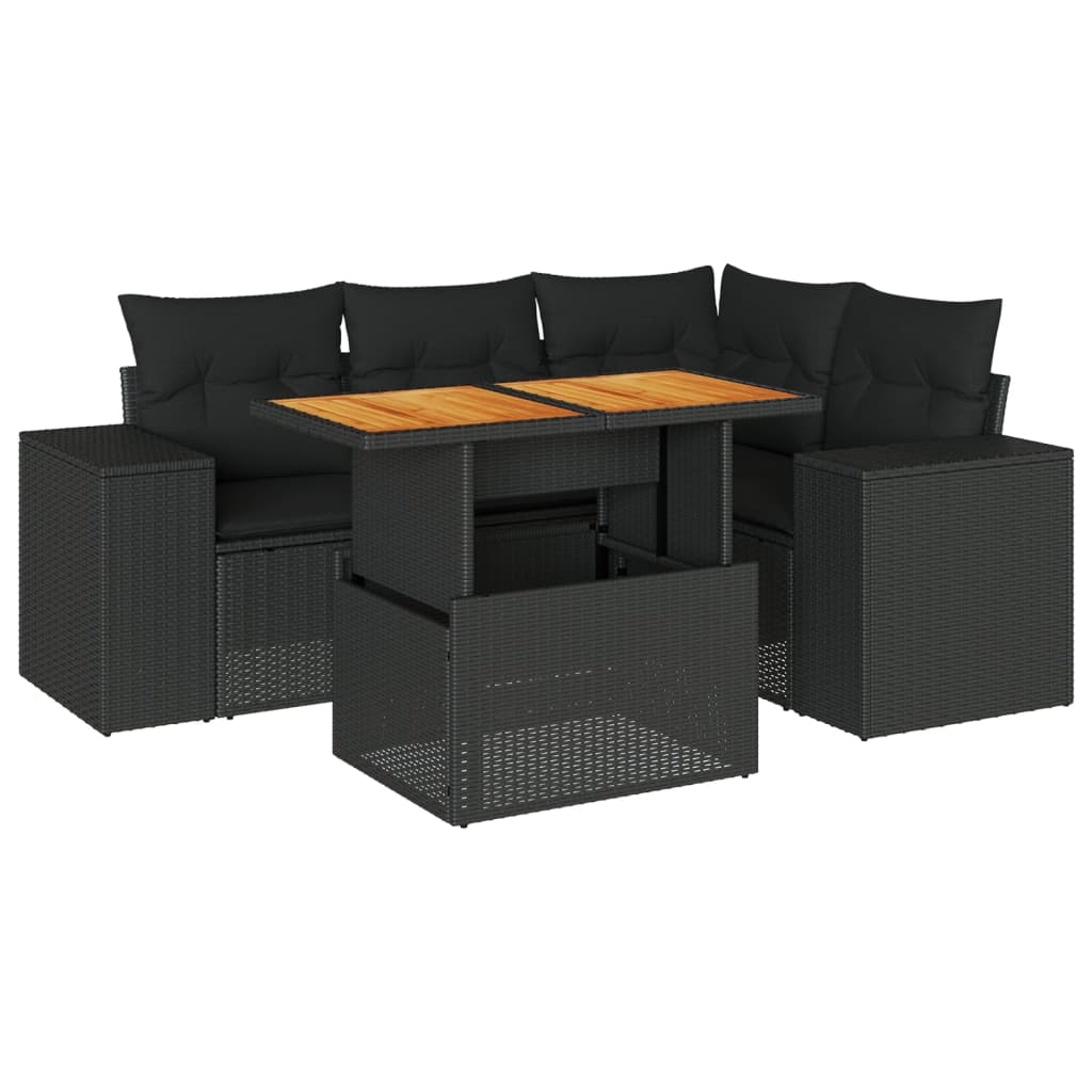 Set Divani da Giardino 5 pz con Cuscini in Polyrattan Nero 3327366