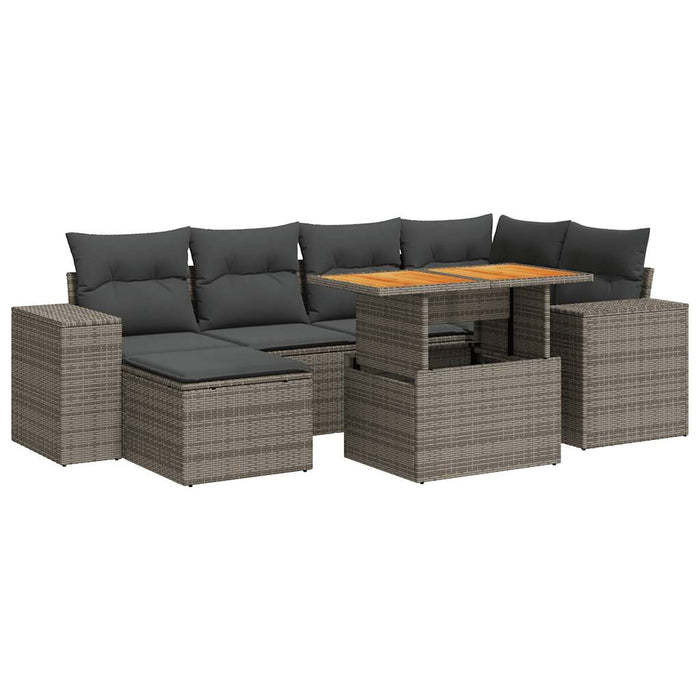 Set Divani da Giardino 7 pz con Cuscini Grigio in Polyrattan 3327399