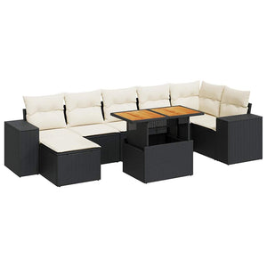 Set Divani da Giardino con Cuscini 8 pz Nero in Polyrattan 3327402