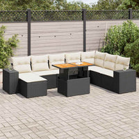 Set Divani da Giardino 9 pz con Cuscini Nero Polyrattan Acacia 3327409