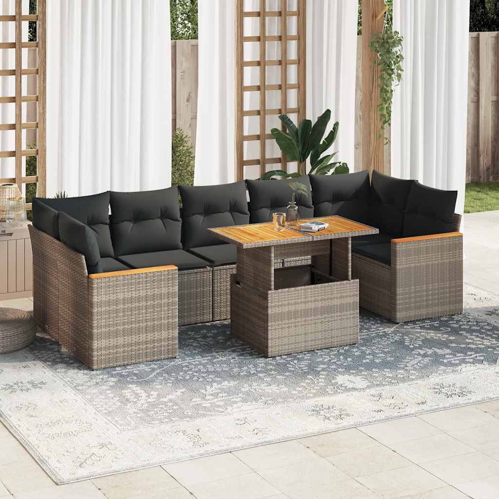 Set Divani da Giardino 7pz con Cuscini Grigio Polyrattan Acacia 3327462