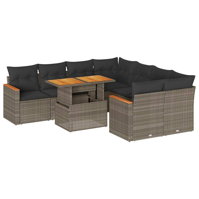 Set Divano da Giardino 9pz con Cuscini Grigio Polyrattan Acacia 3327469