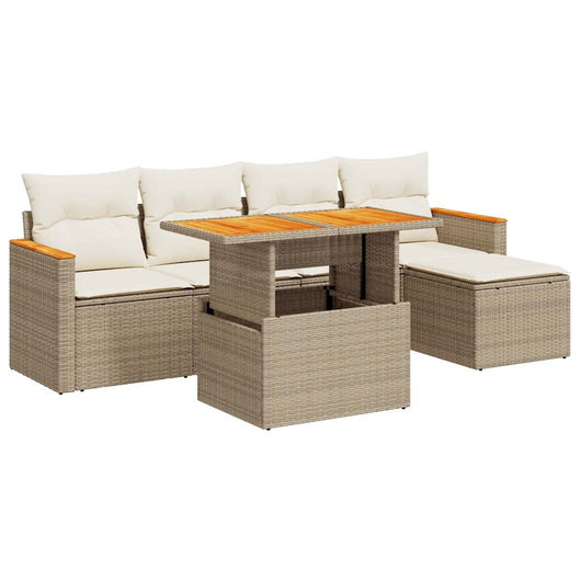 Set Divano da Giardino 6 pz con Cuscini Beige Polyrattan Acacia 3327474