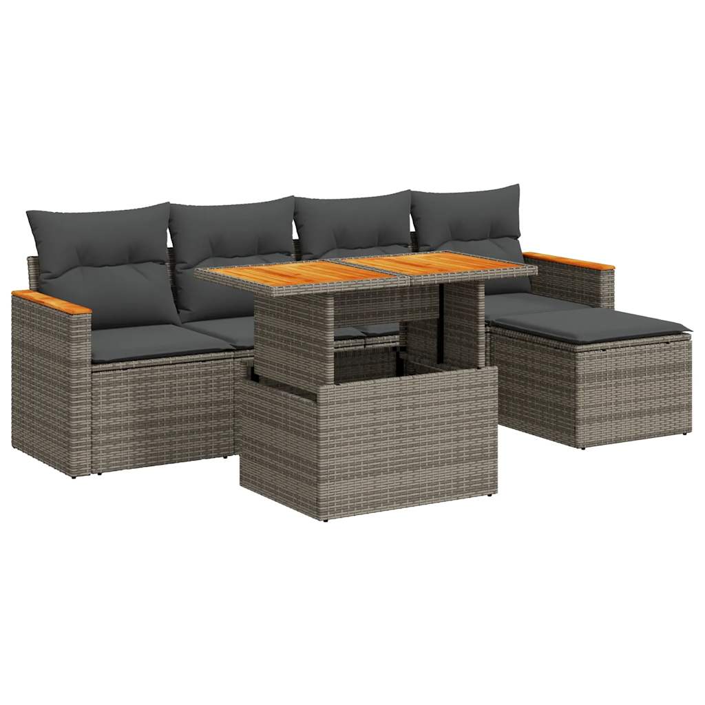 Set Divano da Giardino 6pz con Cuscini Grigio Polyrattan Acacia 3327476