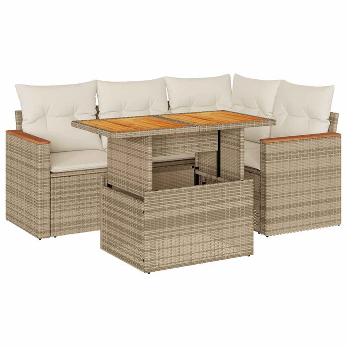 Set Divano da Giardino 5 pz con Cuscini Beige Polyrattan Acacia 3327481