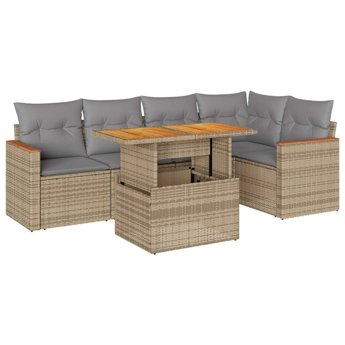 Set Divano da Giardino 6 pz con Cuscini Beige Polyrattan Acacia 3327489