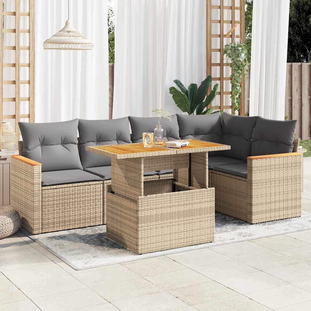 Set Divano da Giardino 6 pz con Cuscini Beige Polyrattan Acacia 3327489