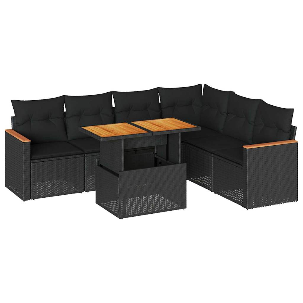 Set Divani da Giardino con Cuscini 7pz Nero Polyrattan Acacia 3327492