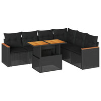 Set Divani da Giardino con Cuscini 7pz Nero Polyrattan Acacia 3327492