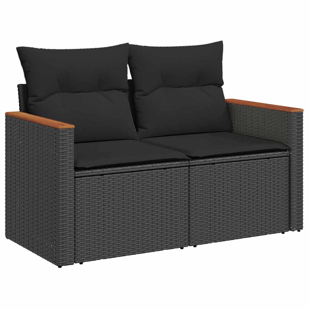 Set Divani da Giardino con Cuscini 7pz Nero Polyrattan Acacia 3327492