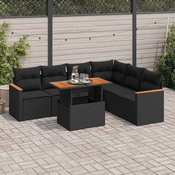 Set Divani da Giardino con Cuscini 7pz Nero Polyrattan Acacia 3327492