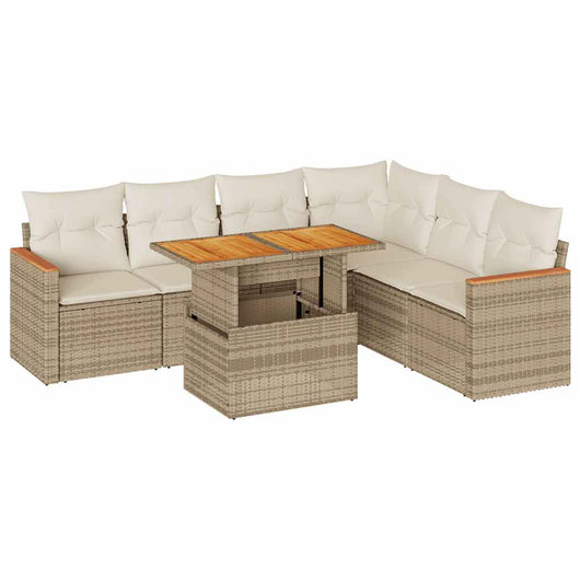 Set Divani da Giardino 7 pz con Cuscini Beige Polyrattan Acacia 3327495