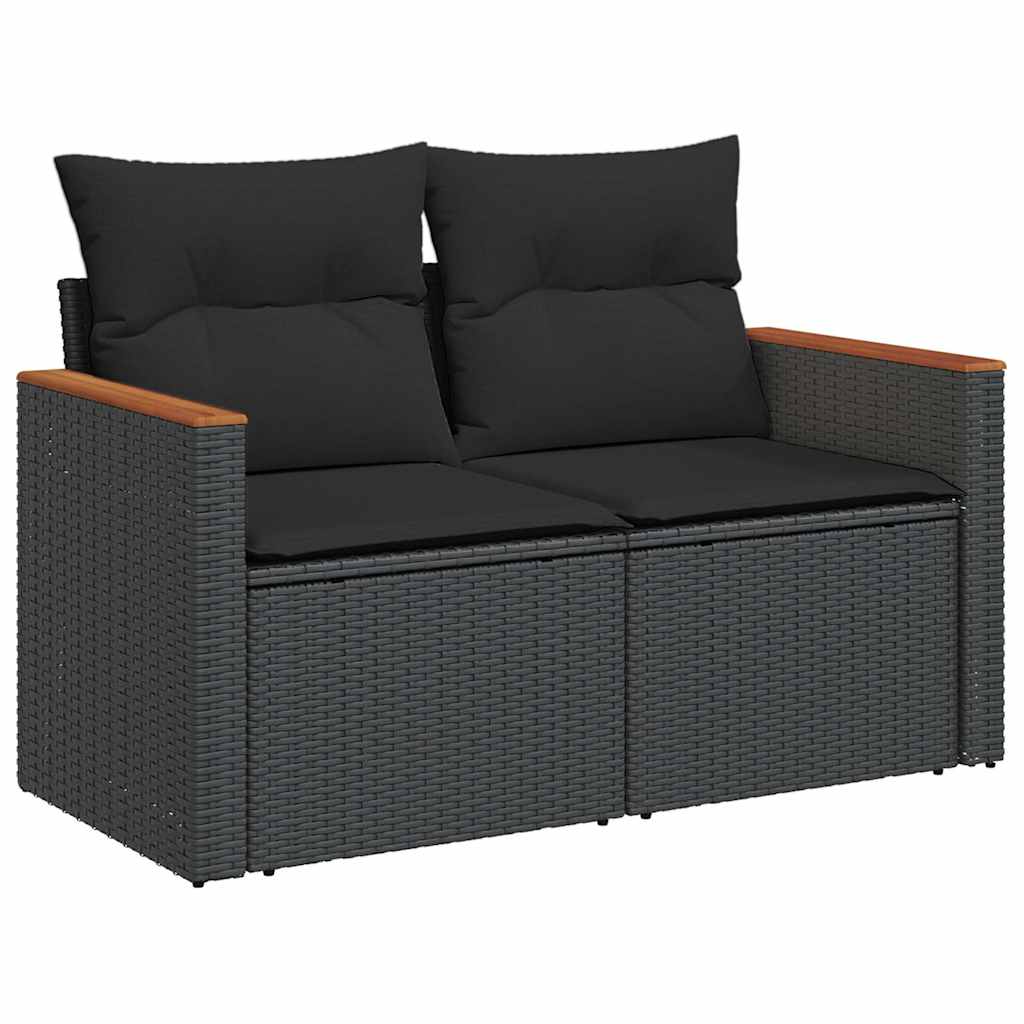 Set Divani da Giardino con Cuscini 7pz Nero Polyrattan Acacia 3327506