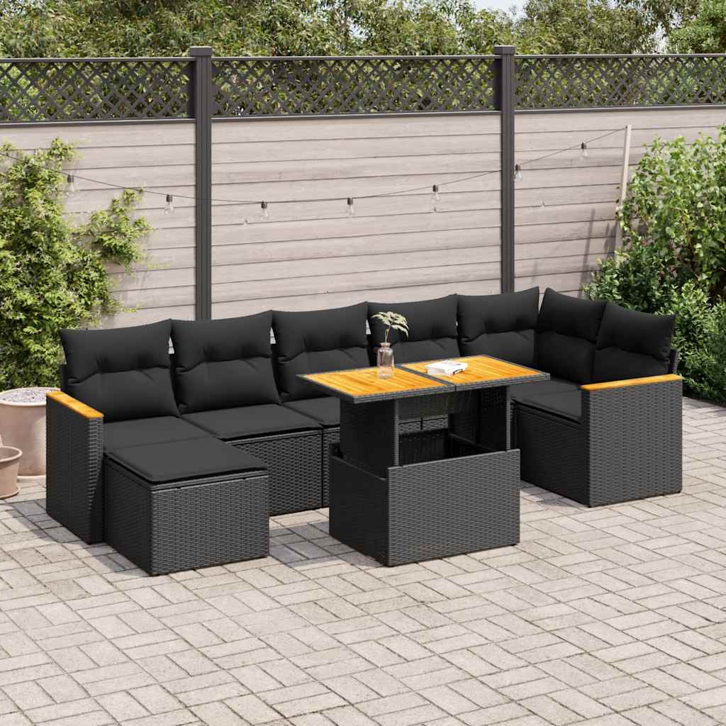 Set Divani da Giardino con Cuscini 8 pz Nero Polyrattan Acacia 3327513