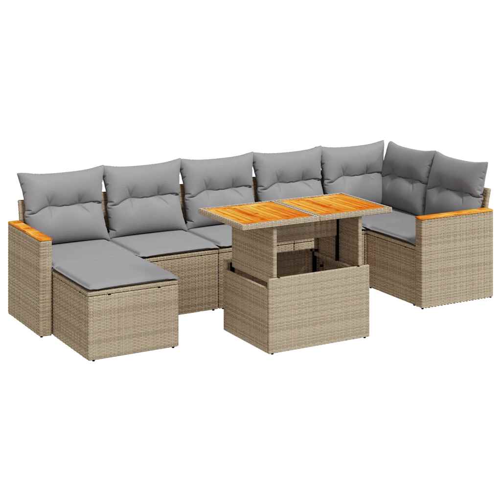 Set Divano da Giardino 8 pz con Cuscini Beige Polyrattan Acacia 3327517