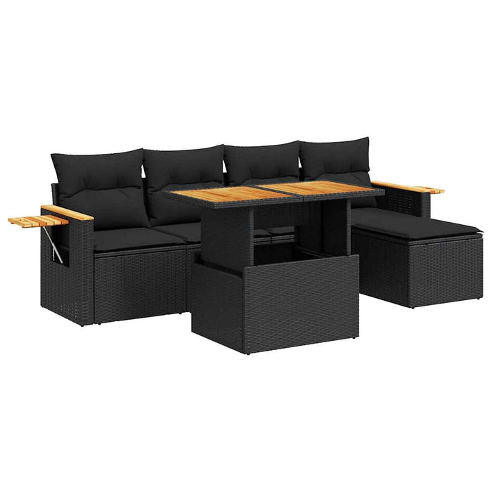 Set Divani da Giardino con Cuscini 7pz Nero Polyrattan Acacia 3327583