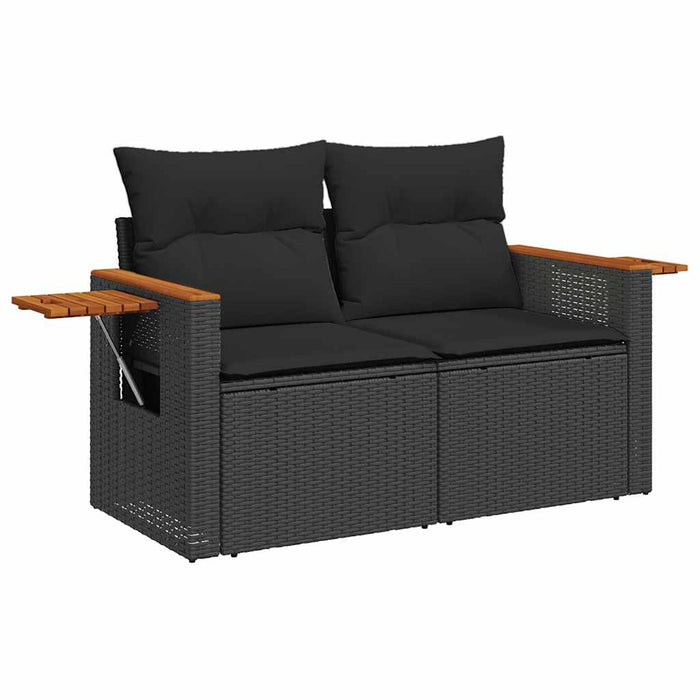 Set Divani da Giardino con Cuscini 7pz Nero Polyrattan Acacia 3327583