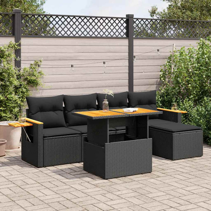 Set Divani da Giardino con Cuscini 7pz Nero Polyrattan Acacia 3327583