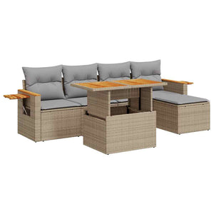 Set Divani da Giardino 7 pz con Cuscini Beige Polyrattan Acacia 3327587